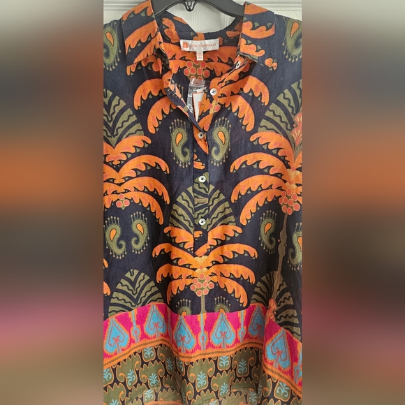 NWT Jude Connally Pru Long Sleeve Cotton Top: Decorative Frond Navy: Size- XXL - Picture 3 of 15